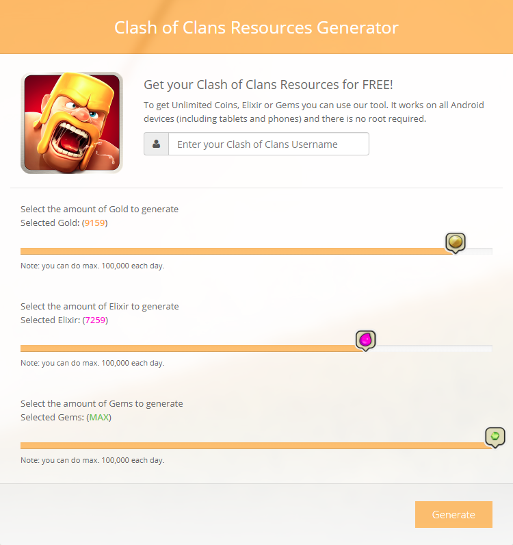 Clash of Clans Gems and Gold Generator App